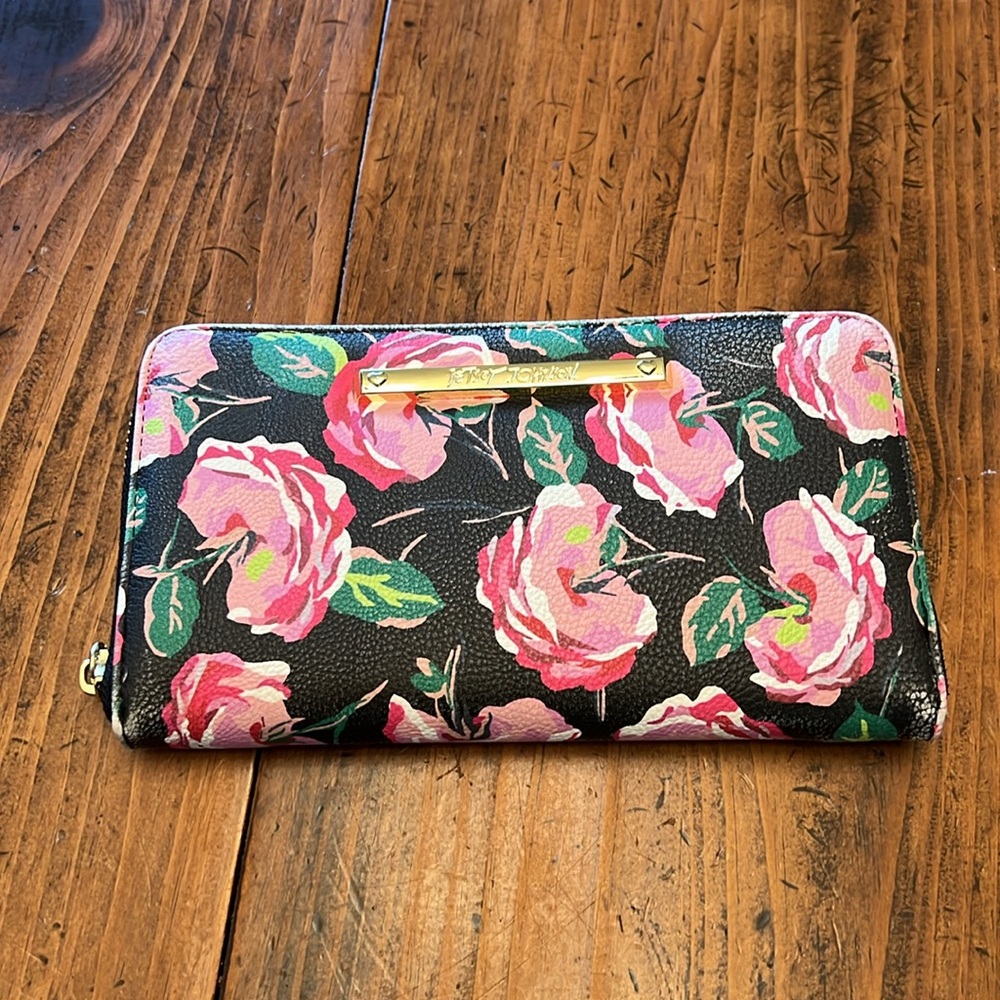 Betsey Johnson Blush Floral Black & Pink Wallet Wristlet